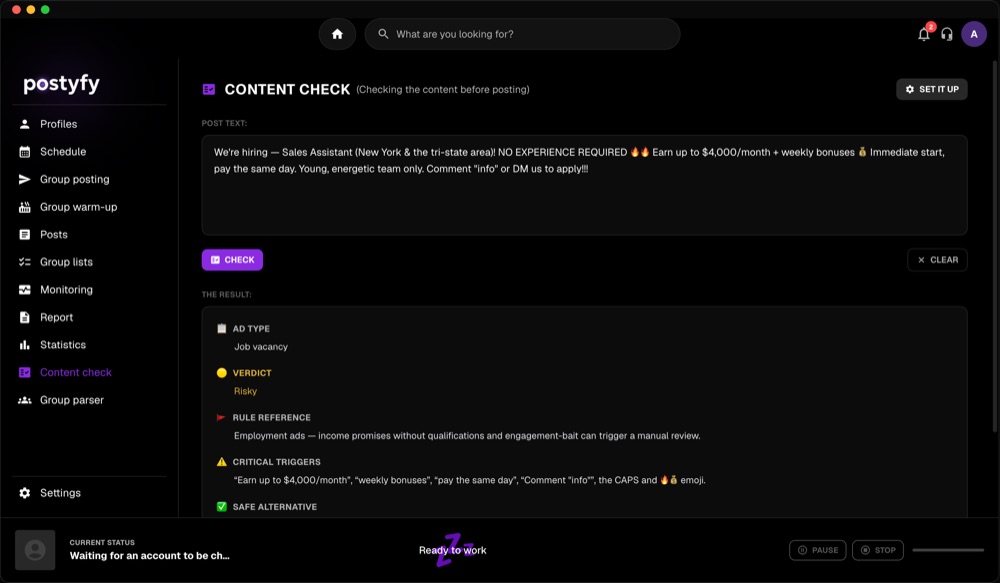 Content check