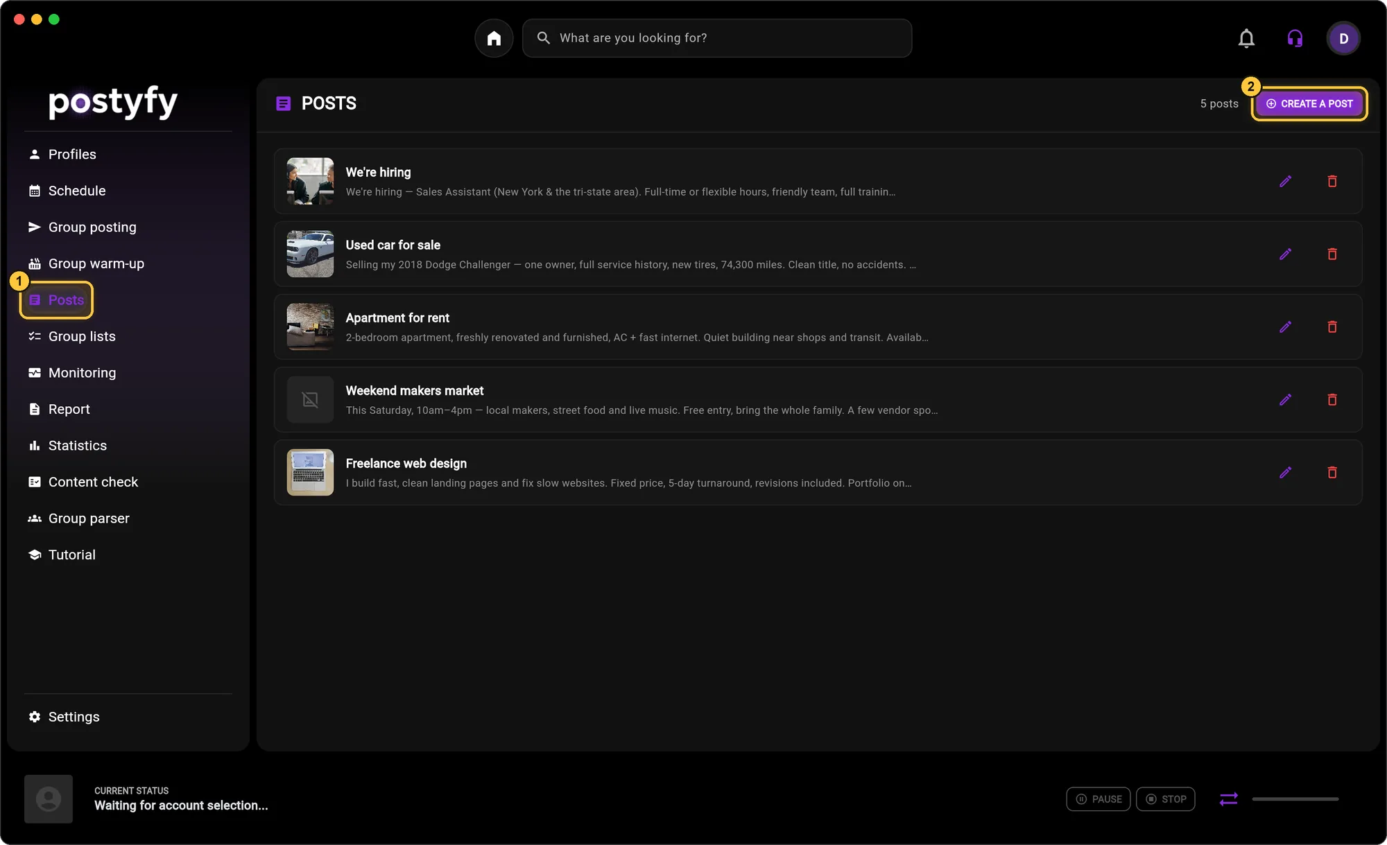 Posts → “CREATE A POST”.